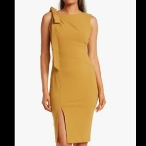 Calvin Klein Ochre Gold Bow Shoulder Dress Size 6